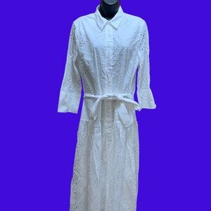 ZARA NWT White Eyelet Embroidery Cotton Midi Shirt Dress